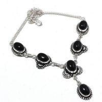 Col 047a collier parure sautoir 32gr onyx noir 10x15mm bijou art deco gothique argent achat vente