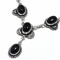 Col 047b collier parure sautoir 32gr onyx noir 10x15mm bijou art deco gothique argent achat vente