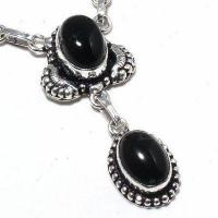 Col 047c collier parure sautoir 32gr onyx noir 10x15mm bijou art deco gothique argent achat vente