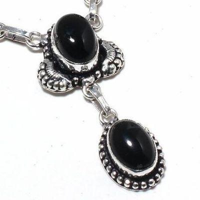 Col 047a collier parure sautoir 32gr onyx noir 10x15mm bijou art deco gothique argent achat vente