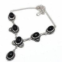 Col 047d collier parure sautoir 32gr onyx noir 10x15mm bijou art deco gothique argent achat vente