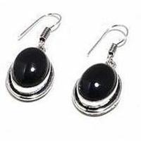 Col 048d collier boucles oreilles 45gr onyx noir 10x15mm bijou art deco gothique argent 925