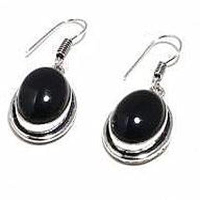 Col 048a collier boucles oreilles 45gr onyx noir 10x15mm bijou art deco gothique argent 925