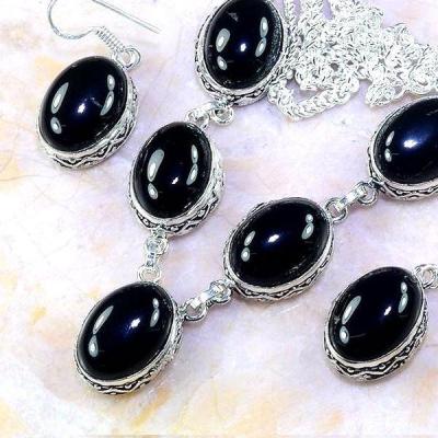 Col 049a parure collier boucles oreilles onyx noir achat vente bijou argent 925