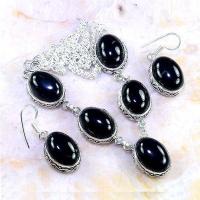 Col 049b parure collier boucles oreilles onyx noir achat vente bijou argent 925