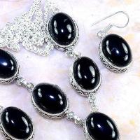 Col 049c parure collier boucles oreilles onyx noir achat vente bijou argent 925