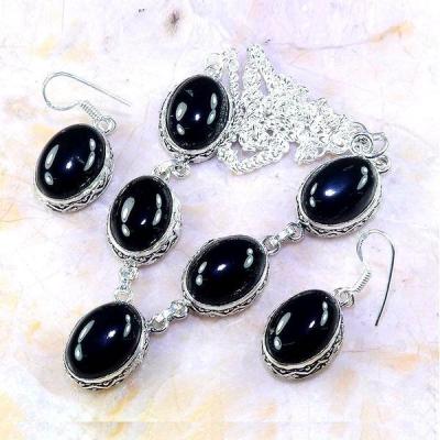 Col 049a parure collier boucles oreilles onyx noir achat vente bijou argent 925