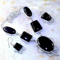 Col 050a parure collier boucles oreilles onyx noir achat vente bijou argent 925