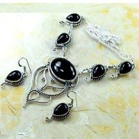 Col 051a collier boucles oreilles 38gr onyx noir 20x25mm bijou art deco gothique argent 925