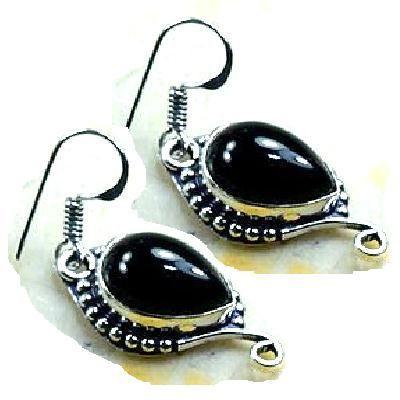 Col 051b collier boucles oreilles 38gr onyx noir 20x25mm bijou art deco gothique argent 925