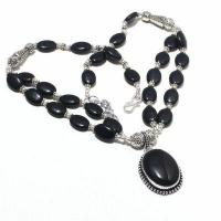 Col 053a collier parure parure 53gr onyx noir pendentif 20x25mm bijou art deco gothique argent