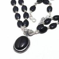 Col 053b collier parure parure 53gr onyx noir pendentif 20x25mm bijou art deco gothique argent