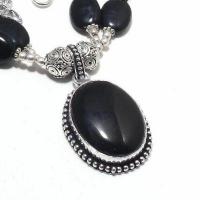 Col 053c collier parure parure 53gr onyx noir pendentif 20x25mm bijou art deco gothique argent