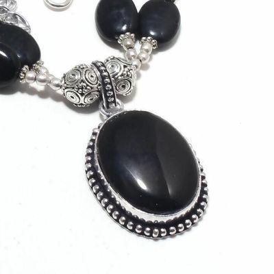 Col 053b collier parure parure 53gr onyx noir pendentif 20x25mm bijou art deco gothique argent