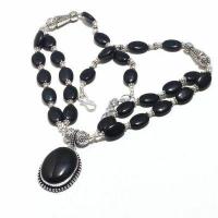 Col 053d collier parure parure 53gr onyx noir pendentif 20x25mm bijou art deco gothique argent