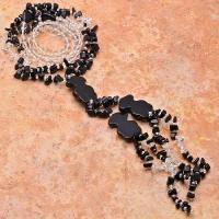 Col 054a collier parure sautoir onyx noir