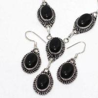 Col 056a collier boucles oreilles 34gr onyx noir 10x15mm bijou art deco gothique 2 