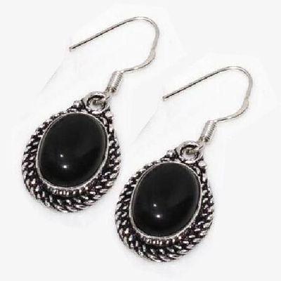 Col 056c collier boucles oreilles 34gr onyx noir 10x15mm bijou art deco gothique argent 925