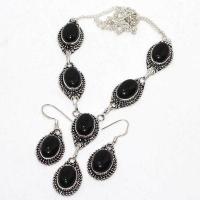 Col 056a collier boucles oreilles 34gr onyx noir 10x15mm bijou art deco gothique 4 