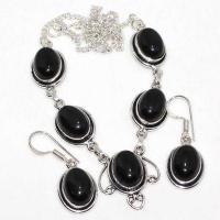 Col 057a collier boucles oreilles 26gr onyx noir 10x15mm bijou art deco gothique argent 925