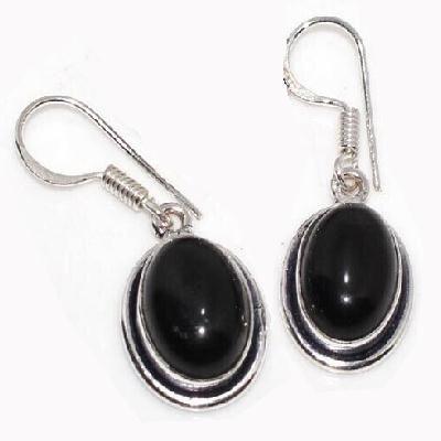 Col 057b collier boucles oreilles 26gr onyx noir 10x15mm bijou art deco gothique argent 925