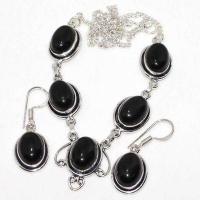 Col 057d collier boucles oreilles 26gr onyx noir 10x15mm bijou art deco gothique argent 925