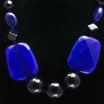 Col 059a collier parure sautoir onyx noir 105gr agate bleue