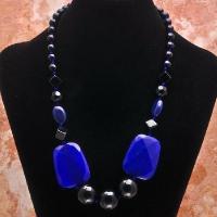 Col 059b collier parure sautoir onyx noir 105gr agate bleue