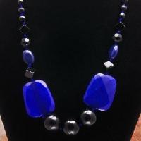 Col 059c collier parure sautoir onyx noir 105gr agate bleue