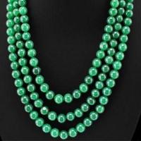 Col 061b collier parure sautoir 3rags perles 8x5mm emeraudes bijoux argent 925