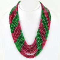 Col 062a collier parure sautoir 7rangs 4mm emeraudes rubis 100gr bijoux argent 925