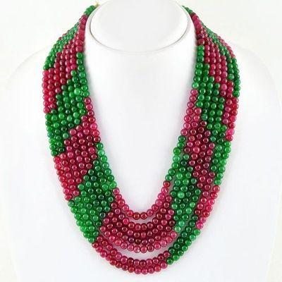 Col 062b collier parure sautoir 7rangs 4mm emeraudes rubis 100gr bijoux argent 925