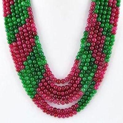 Col 062b collier parure sautoir 7rangs 4mm emeraudes rubis 100gr bijoux argent 925