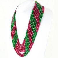 Col 062c collier parure sautoir 7rangs 4mm emeraudes rubis 100gr bijoux argent 925