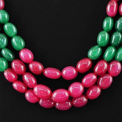 Col 063a collier parure sautoir 3rangs 12x18mm emeraudes rubis 160gr bijoux argent 925