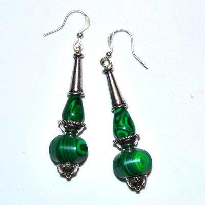 Col 065a collier boucles oreilles pendant chaine malachite 24gr 10x12mm