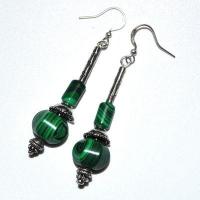 Col 066b collier boucles oreilles pendant chaine malachite 21gr 10x12mm