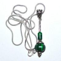 Col 066e collier boucles oreilles pendant chaine malachite 21gr 10x12mm