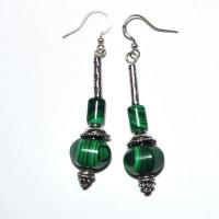 Col 066f collier boucles oreilles pendant chaine malachite 21gr 10x12mm