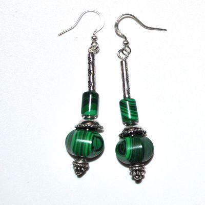 Col 066a collier boucles oreilles pendant chaine malachite 21gr 10x12mm