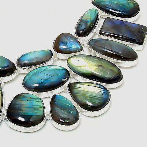 Col 067c collier parure labradorite argent 925 120gr