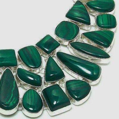 Col 068b collier parure malachite argent 925 120 g