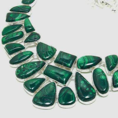 Col 069c collier parure malachite argent 925 130 gr