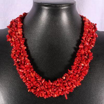 Col 070 collier parure corail nuggets 5x10mm 3x90cm 160 170gr ethnique 1