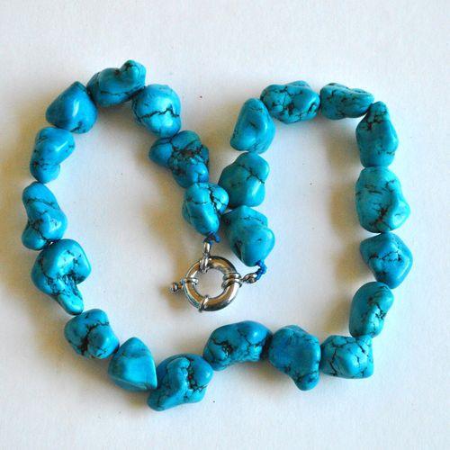 Col 071 collier turquoise bleue 15x20mm 110gr 45cm ethnique 1