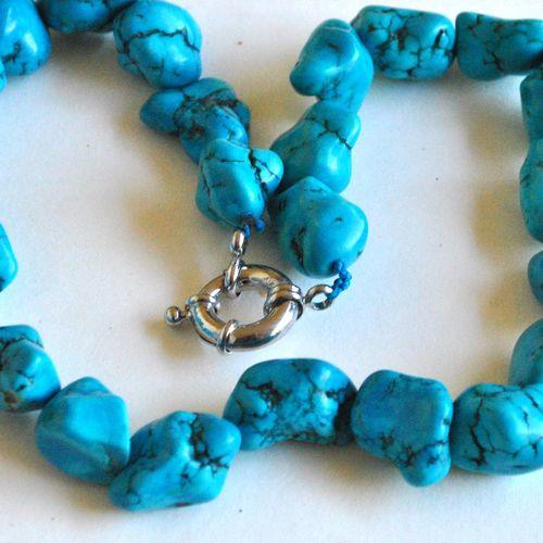Col 071 collier turquoise bleue 15x20mm 110gr 45cm ethnique 2