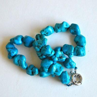 Col 071 collier turquoise bleue 15x20mm 110gr 45cm ethnique 4 