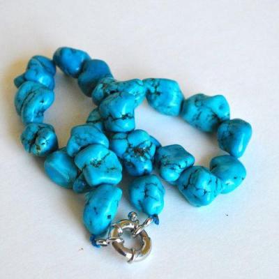 Col 071 collier turquoise bleue 15x20mm 110gr 45cm ethnique 4