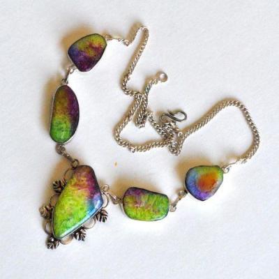 Col 073 collier agate multicolore 20x40mm 39gr 50cm ethnique 2
