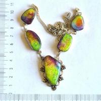 Col 073 collier agate multicolore 20x40mm 39gr 50cm ethnique 5 